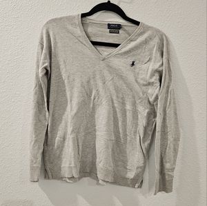 Polo Ralph Lauren Vneck gray pima cotton sweater size small